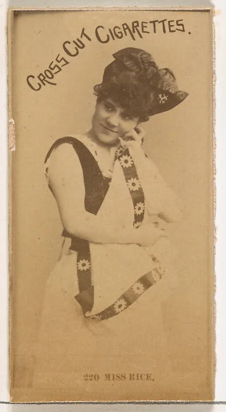 Card Number 220, Fanny Rice, from the Actors and Actresses series (N145-2) issued by Duke Sons & Co. to promote Cross Cut Cigarettes — W. Duke, Sons & Co.