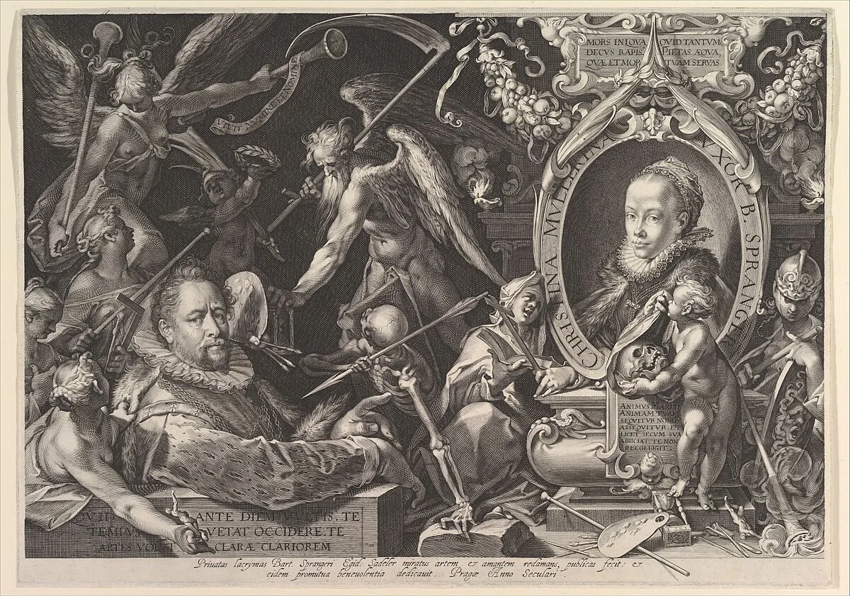 Portrait of Bartholomeus Spranger with an Allegory on the Death of his Wife, Christina Muller — Aegidius Sadeler II|Bartholomeus Spranger