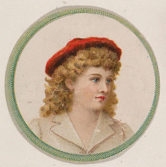 Woman wearing red cap, from the Novelties series (N228, Type 2) issued by Kinney Bros. — Kinney Brothers Tobacco Company