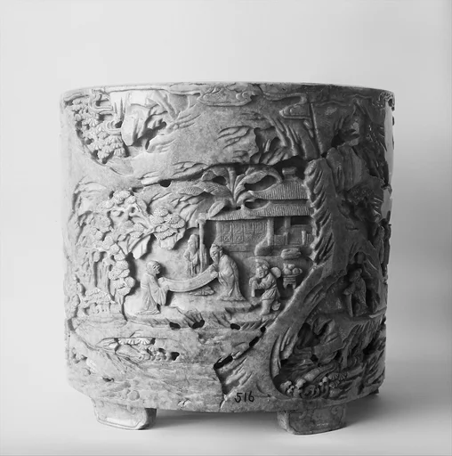清 玉雕山林隱逸圖筆筒|Brush Holder with Recluses