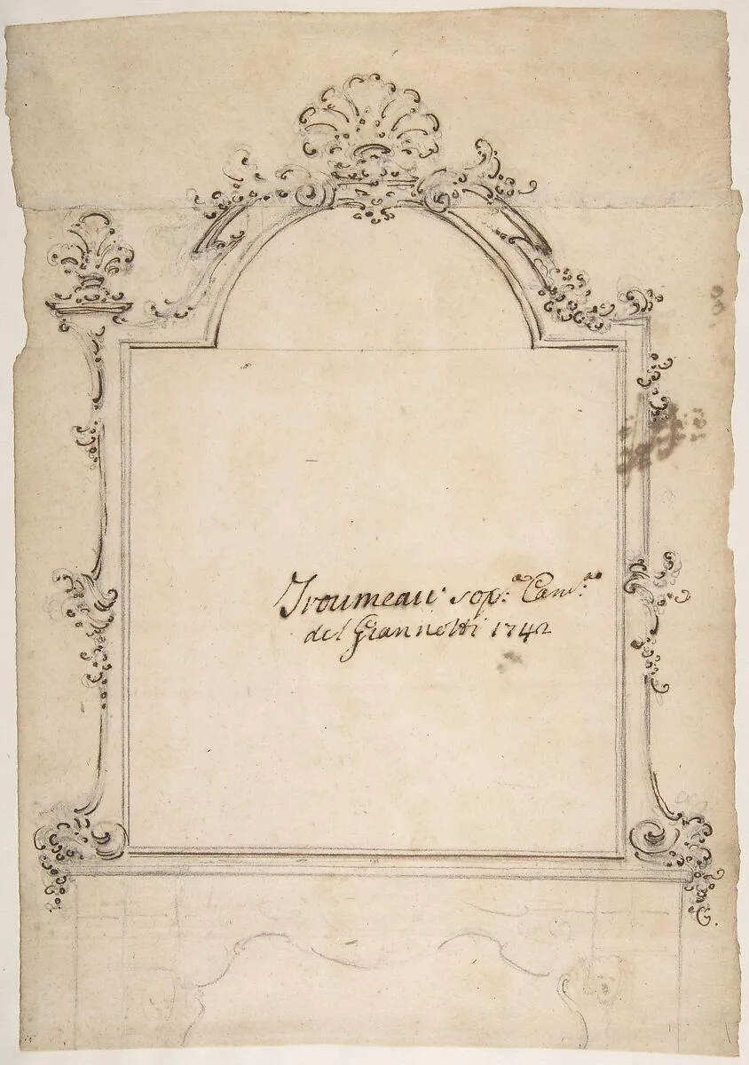 Design for a Carved Mirror Frame Surmounting a Mantle (Trumeau) — Domenico Silvestro Giannotti