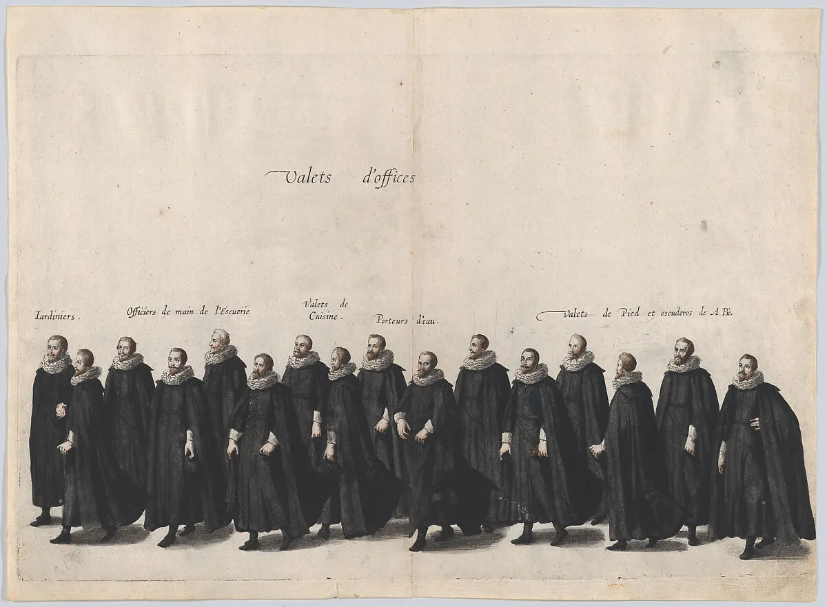 Plate 14: Valets marching in the funeral procession of Archduke Albert of Austria; from 'Pompa Funebris ... Alberti Pii' — Jacques Francquart|Cornelis Galle I
