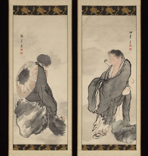 与謝蕪村筆 寒山拾得図|Hanshan and Shide