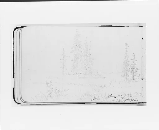 Mountain Landscape with River (Stave?), Trees, and Island (from Sketchbook)