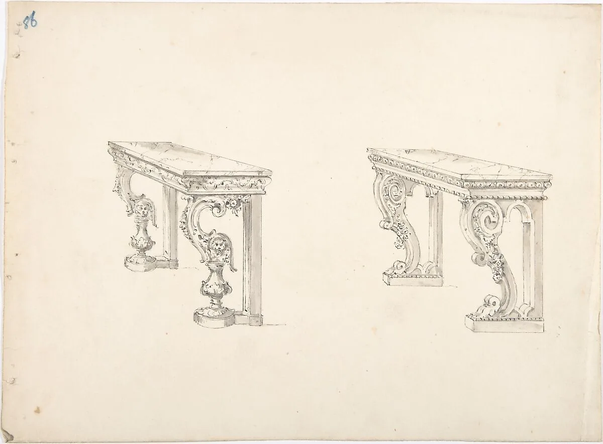 Design for Two Marble-topped Pier Tables — Anonymous, British, 19th century
