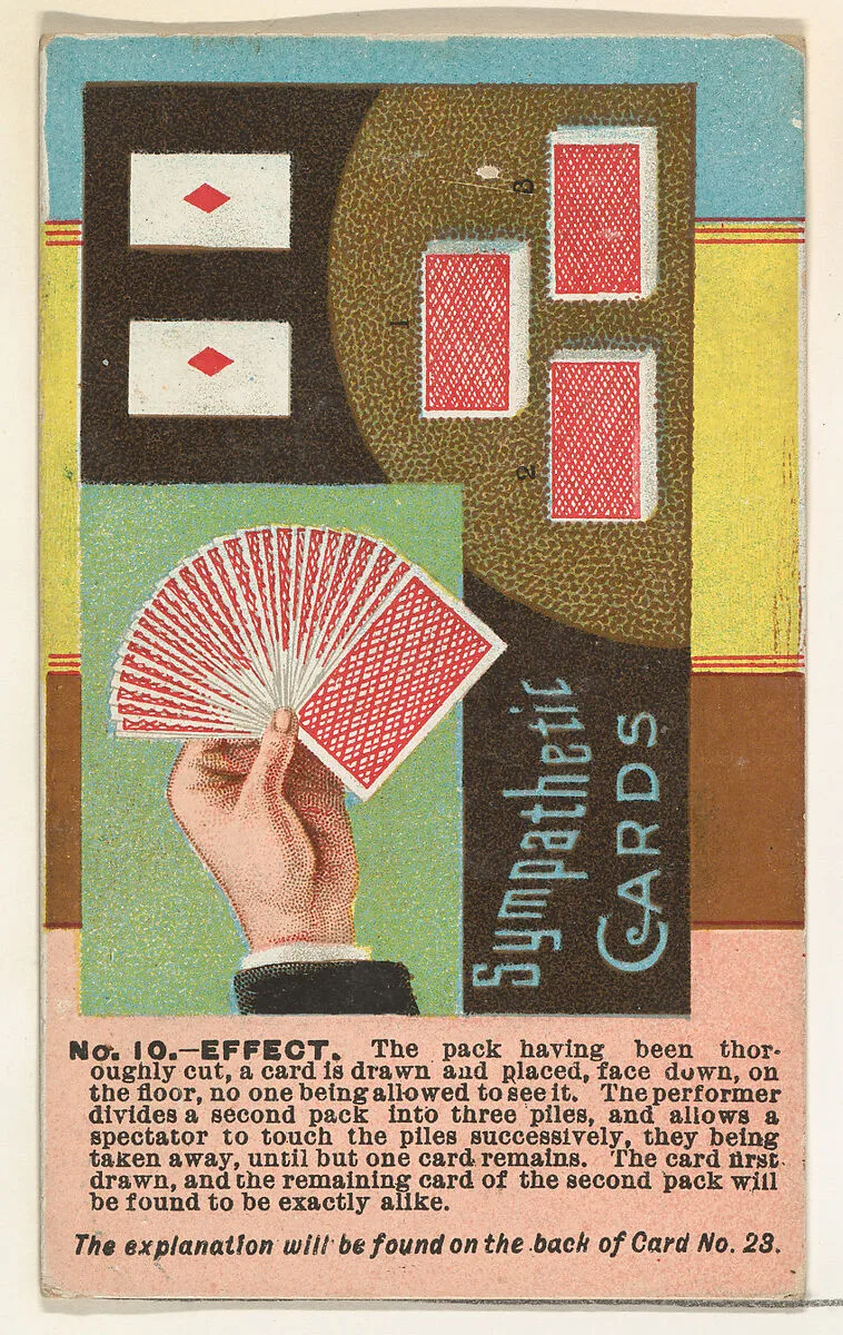 Number 10, Sympathetic Cards, from the Tricks with Cards series (N138) issued by W. Duke, Sons & Co. to promote Honest Long Cut Tobacco — The Giles Company|W. Duke, Sons & Co.
