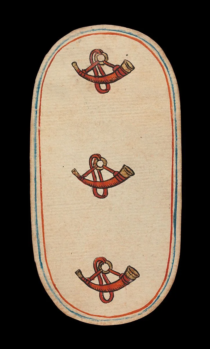 3 of Horns, from The Cloisters Playing Cards — Unknown