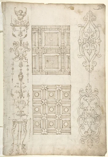 Grotesque Decoration and Ceiling Designs (Recto); Geometric Design (Verso)
