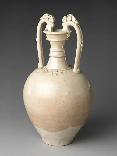唐 白瓷雙龍耳壶|Amphora with dragon-shaped handles