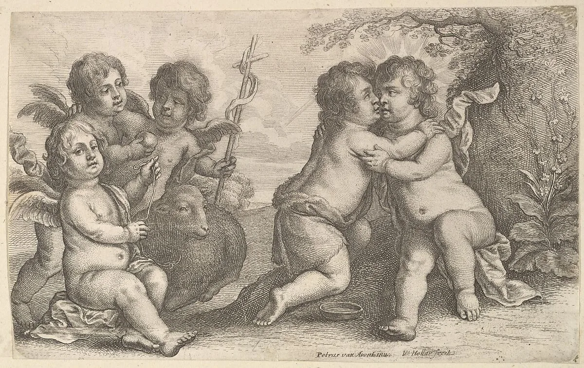 Jesus and St. John embracing, with Cherubs — Wenceslaus Hollar|Pieter van Avont