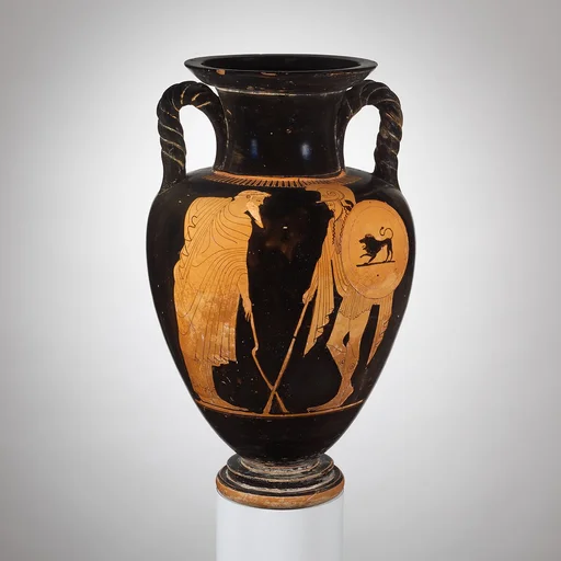 Terracotta neck-amphora (jar) with twisted handles