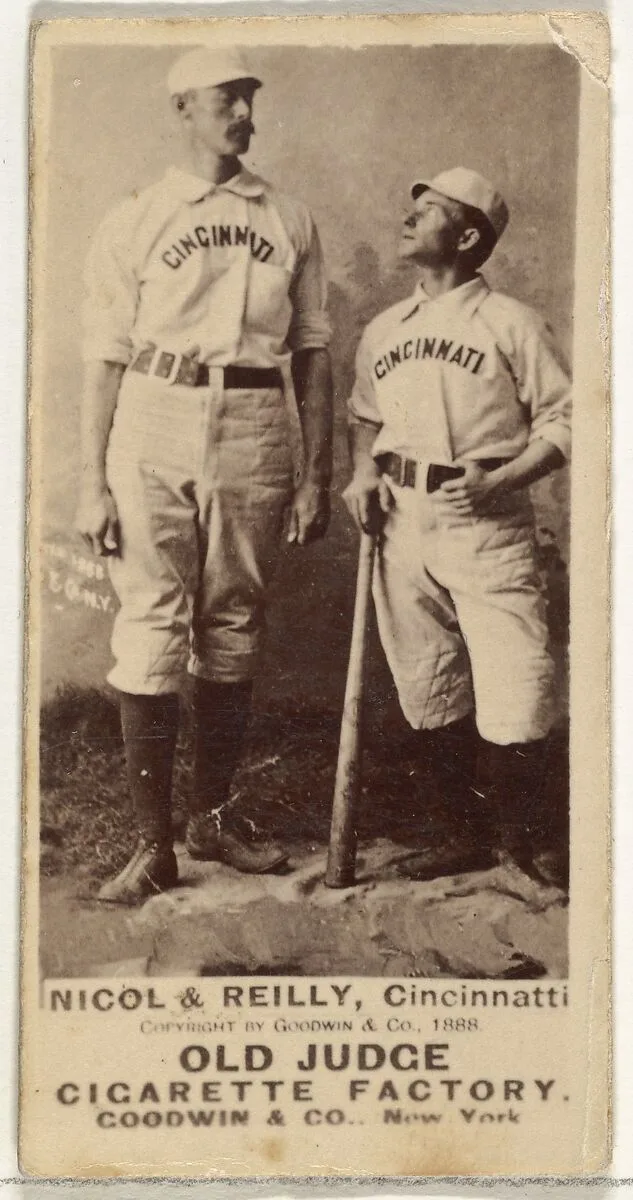 Hugh N. "Little Nick" Nicol and John Good "Long John" Reilly, Cincinnati, from the Old Judge series (N172) for Old Judge Cigarettes — Goodwin & Company