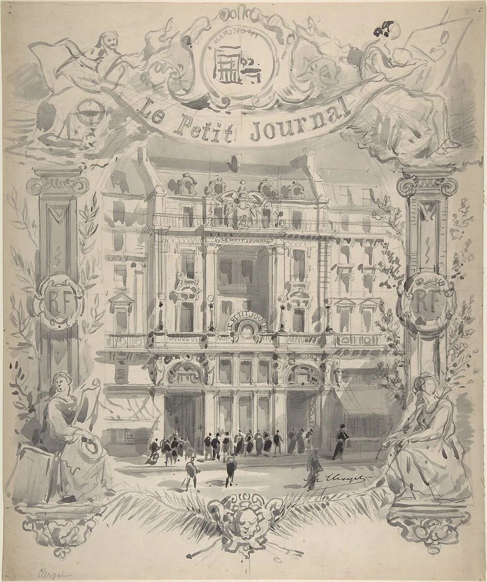Drawing for title page "Le Petit Journal" — Hubert Clerget