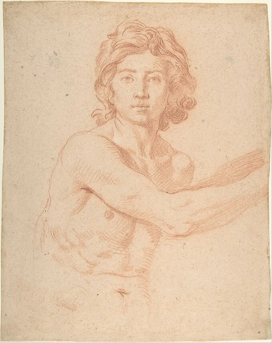 Half-Figure of a Youth with His Right Arm Raised — Simone Cantarini