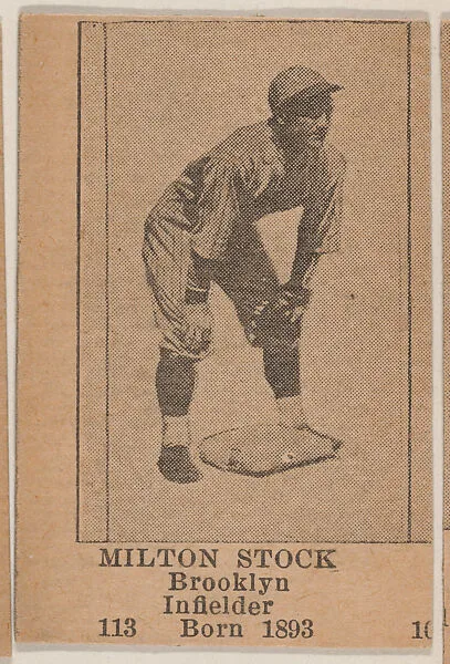 Milton Stock, Brooklyn Infielder, Baseball photos strip cards -- Brooklyn Dodgers (W504) — Universal Toy & Novelty Manufacturing Company