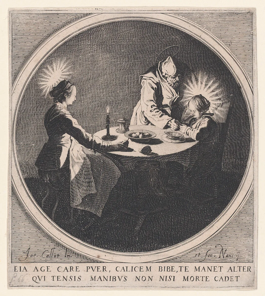 Le Benedicite, estampe appelée aussi La Sainte Famille a Table et St. Joseph Faisant Boire L'Enfant Jésus (The Grace, also called The Holy Family at the Table and St. Joseph Giving the Christ Child a Drink) — Jacques Callot