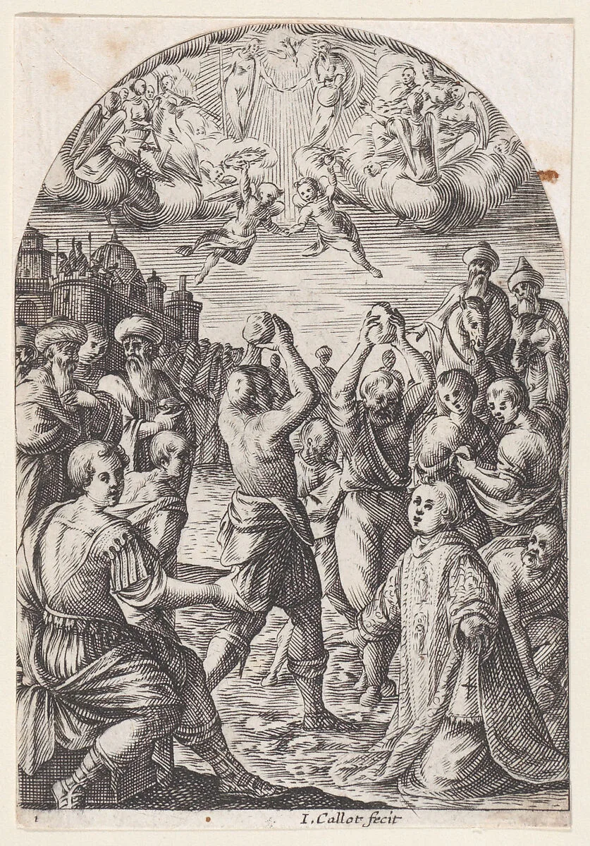 The Martyrdom of St. Stephen, plate 1 from "Les Tableaux de Rome, Les Eglises Jubilaires" (The Paintings of Rome, The Churches Jubilee) — Jacques Callot|Lavinia Fontana