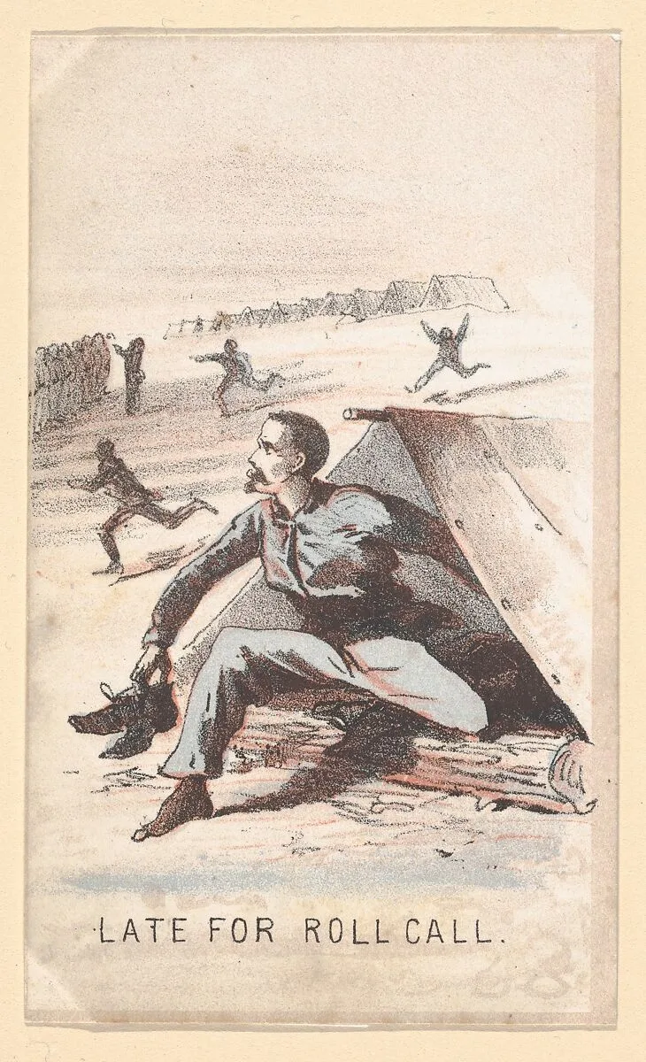 Life in Camp, Part 1: Late for Roll Call — Winslow Homer|Louis Prang & Co.