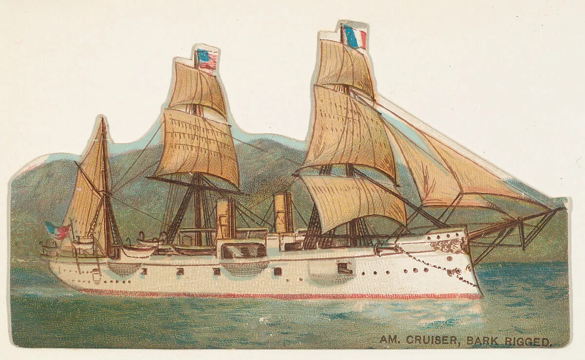 American Cruiser, Bark Rigged, from the Types of Vessels series (N139) issued by Duke Sons & Co. to promote Honest Long Cut Tobacco — Knapp & Company|Giles|W. Duke, Sons & Co.