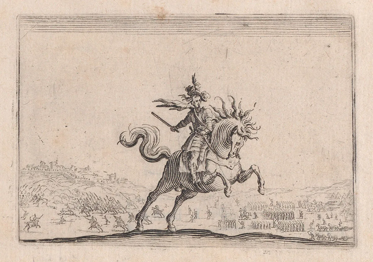 Le Commandant a Cheval (The Commander on Horseback), from Les Caprices Series B, The Nancy Set — Jacques Callot|Lorenzo de' Medici