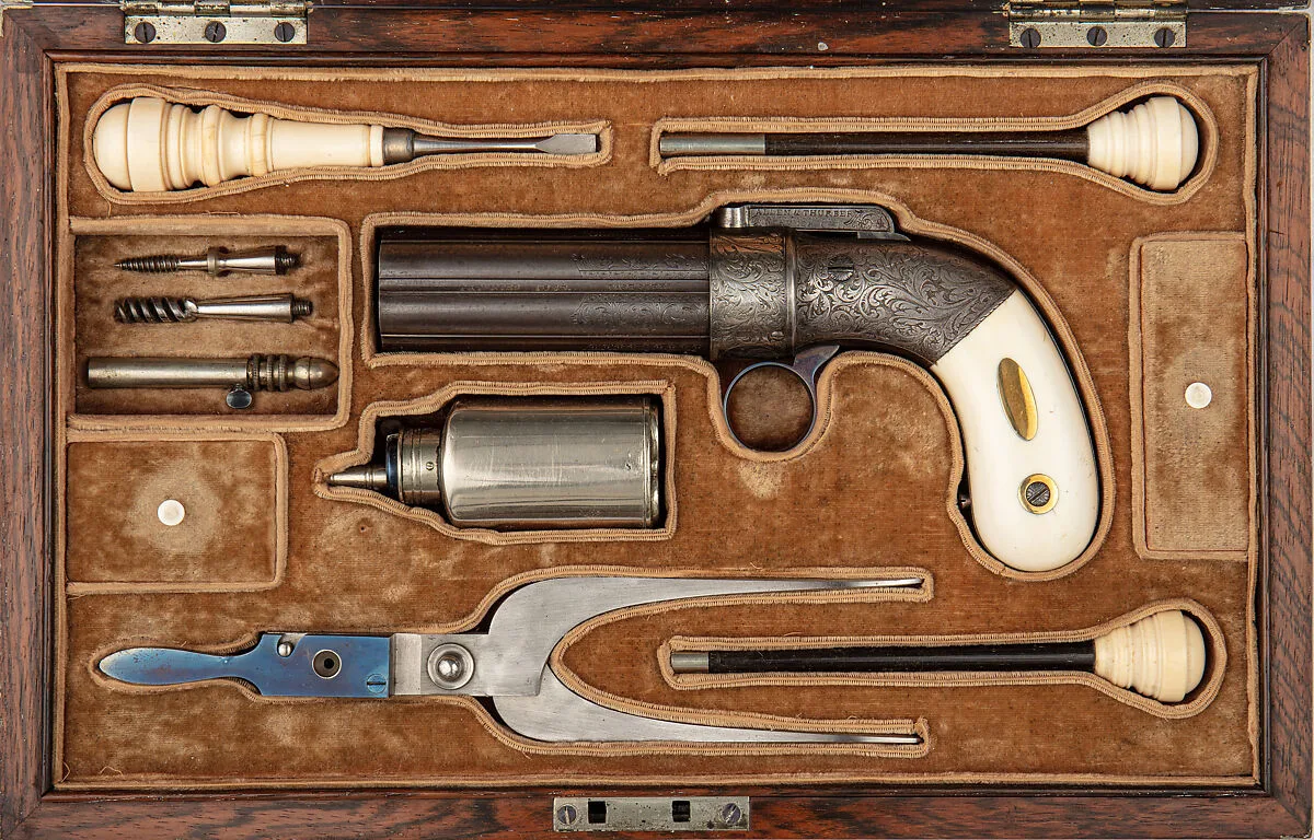 Cased Six-Barreled Revolving Percussion Pistol ("Pepperbox") — Ethan Allen|Charles T. Thurber