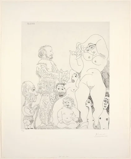 Self Portrait with a Cane with a Comedian in Costume, Cupid, and Women, from 347 Suite