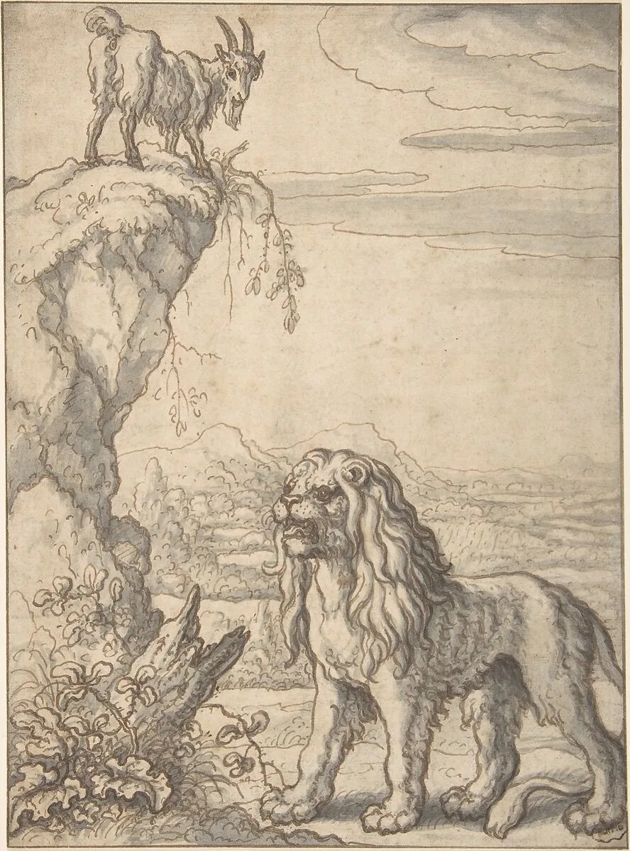 The Lyon and the Kid, from Ogilby's Aesopics — Francis Barlow