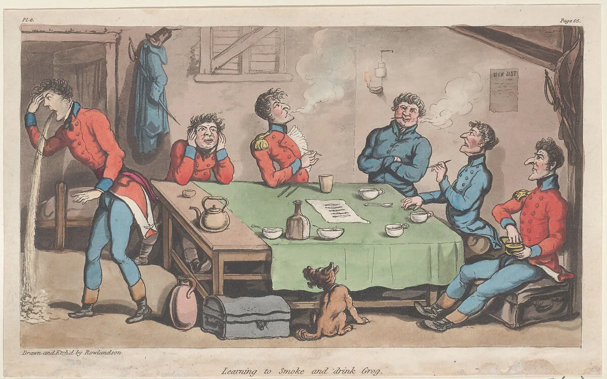 Learning to Smoke and Drink Grog — Thomas Rowlandson|Patrick Martin & Co