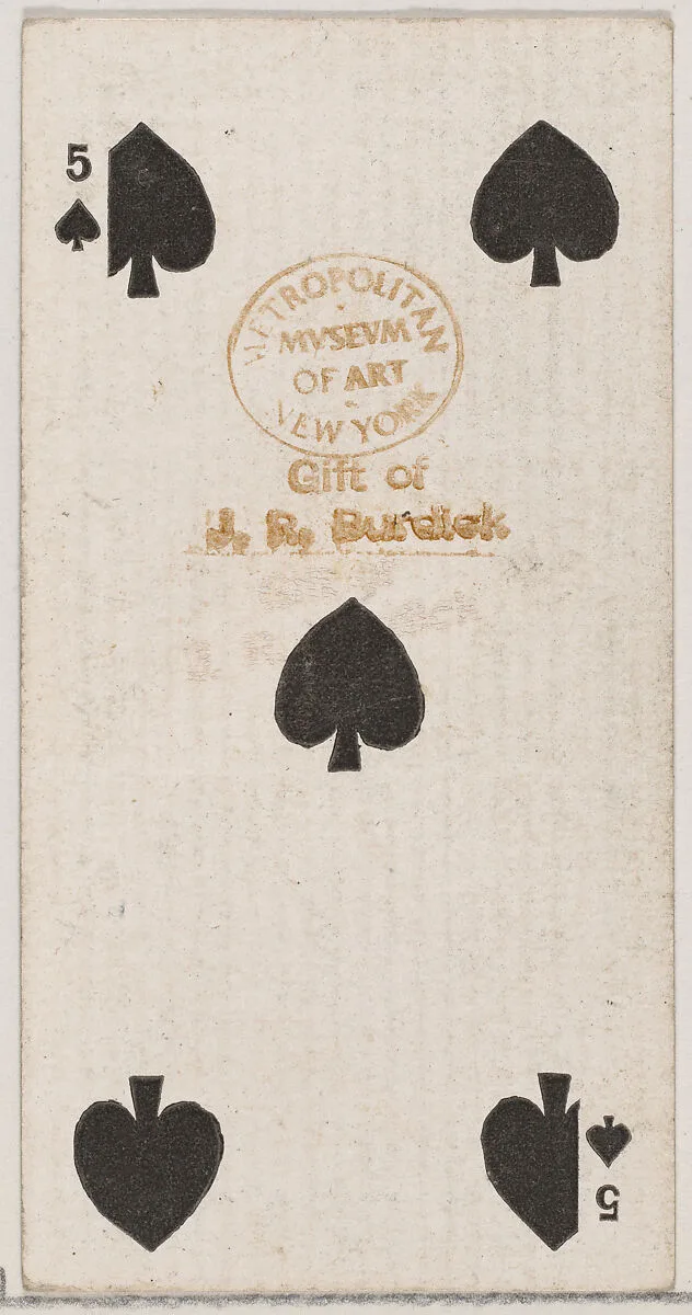 Five Spades (black), from the Playing Cards series (N84) for Duke brand cigarettes — W. Duke, Sons & Co.