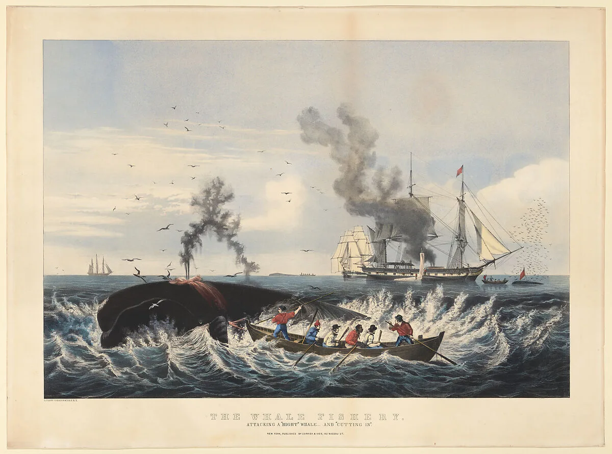The Whale Fishery: Attacking a "Right Whale" --and "Cutting In" — Currier & Ives