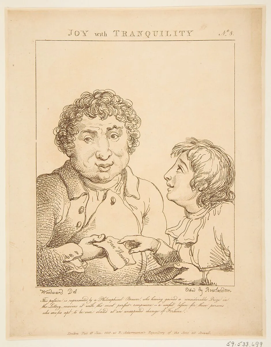 Joy with Tranquility (Le Brun Travested, or Caricatures of the Passions) — Thomas Rowlandson|Rudolph Ackermann, London|George Murgatroyd Woodward