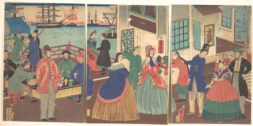 歌川芳虎画 『五箇国人物 呑飥之図』|People of the Five Nations Drinking and Eating (Gokakoku jinbutsu dontaku no zu)