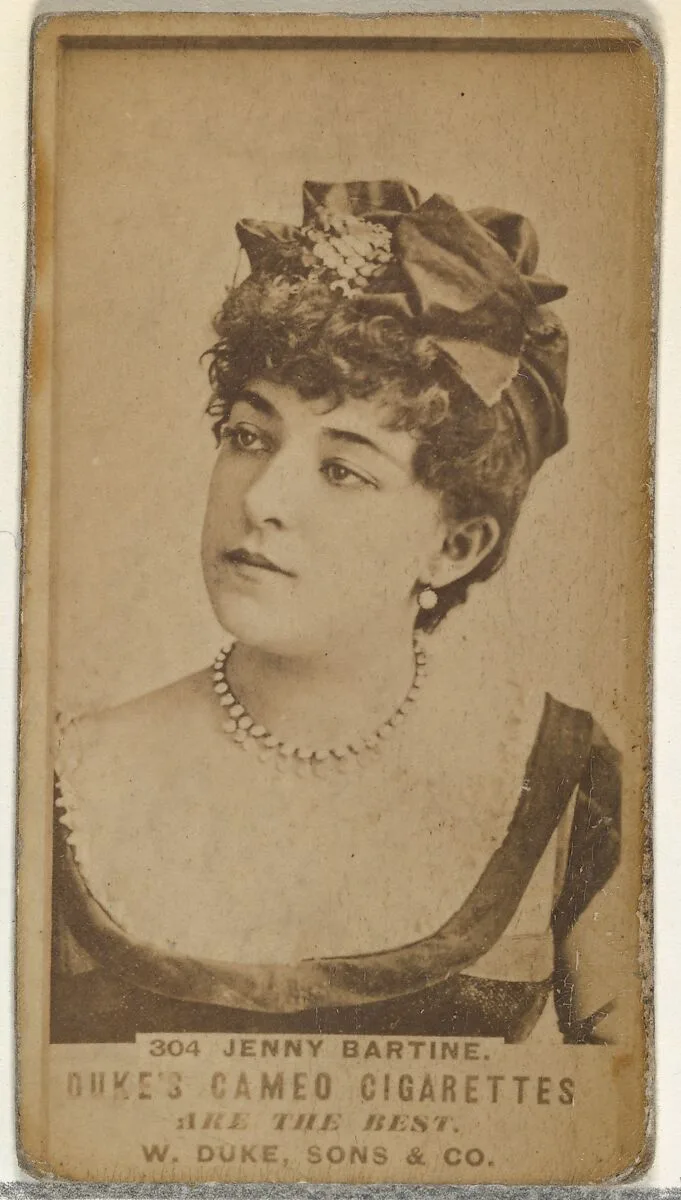 Card Number 304, Jenny Bartine, from the Actors and Actresses series (N145-5) issued by Duke Sons & Co. to promote Cameo Cigarettes — W. Duke, Sons & Co.