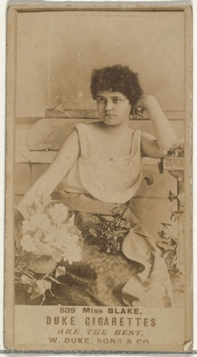 Card Number 539, Miss Blake, from the Actors and Actresses series (N145-7) issued by Duke Sons & Co. to promote Duke Cigarettes — W. Duke, Sons & Co.