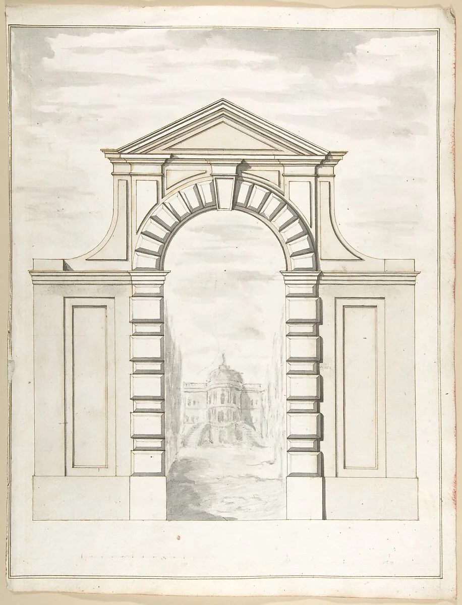 Elevation of a Garden Gate Showing a Palazzo or Villa in the Distance — Pietro Paolo Coccetti (Cocchetti)