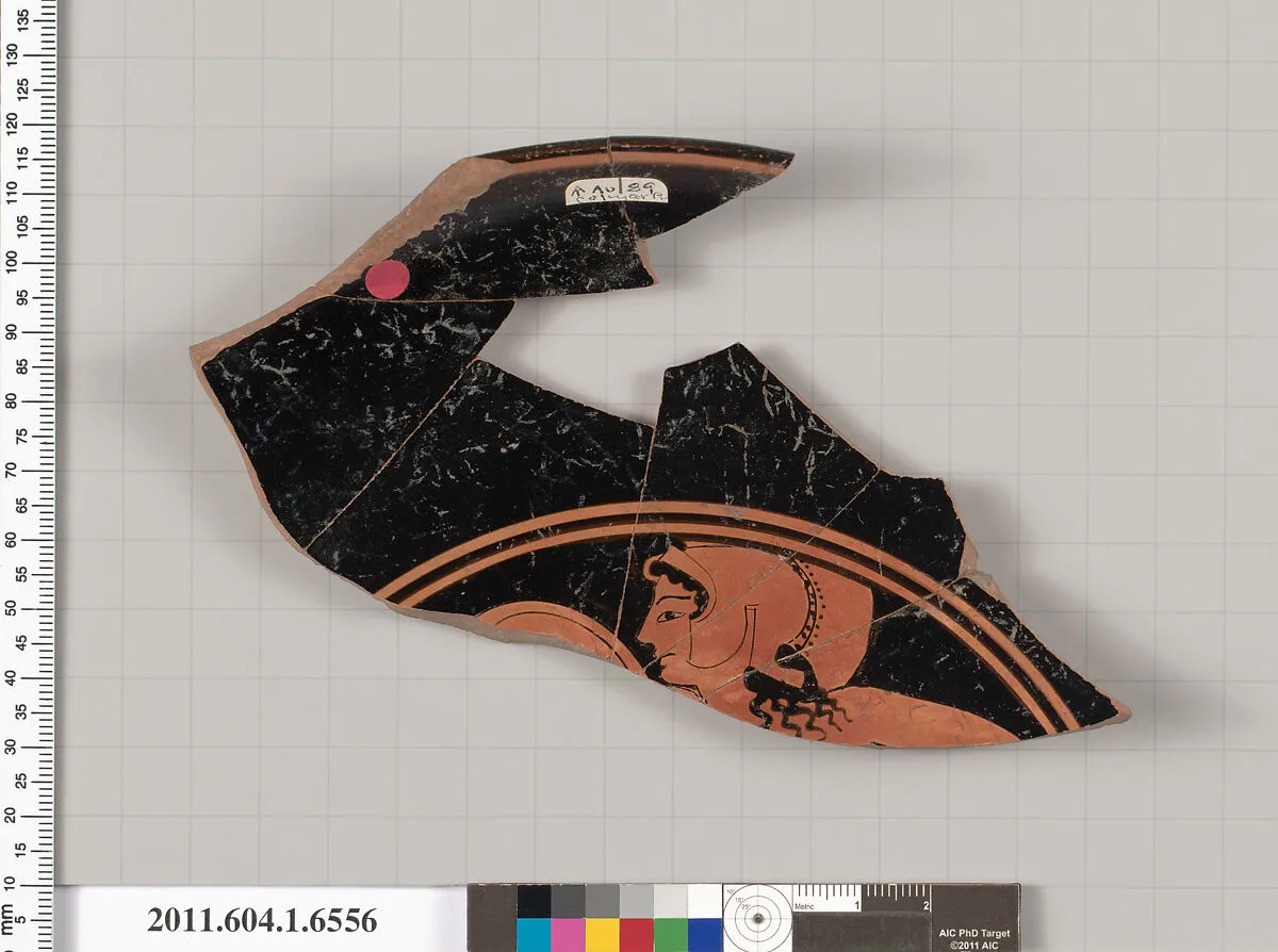 Terracotta fragment of a kylix (drinking cup) — Colmar Painter