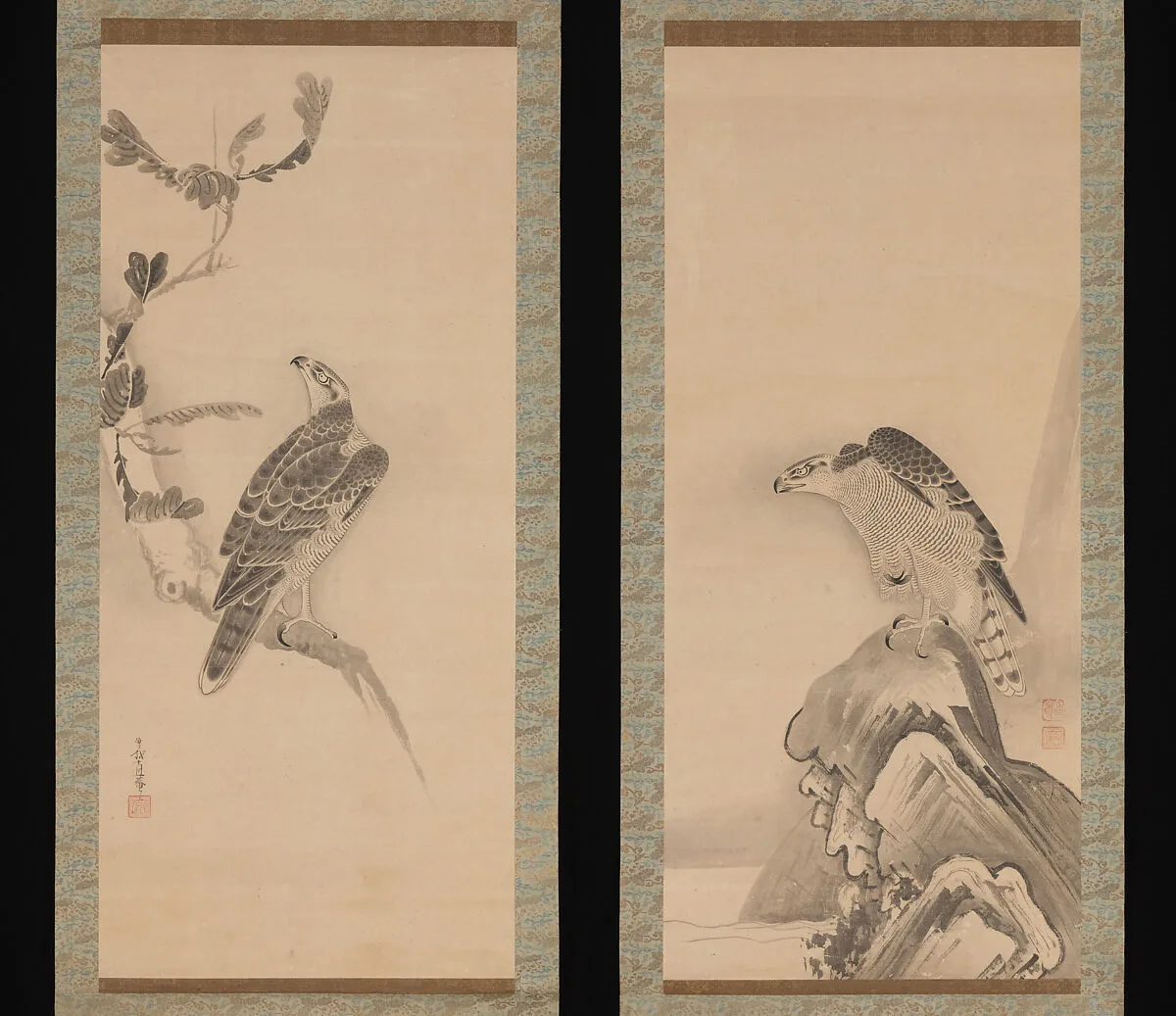 曽我二直庵筆 鷹図|Hawks — Soga Nichokuan