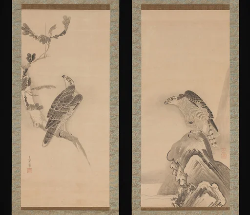 曽我二直庵筆　鷹図|Hawks