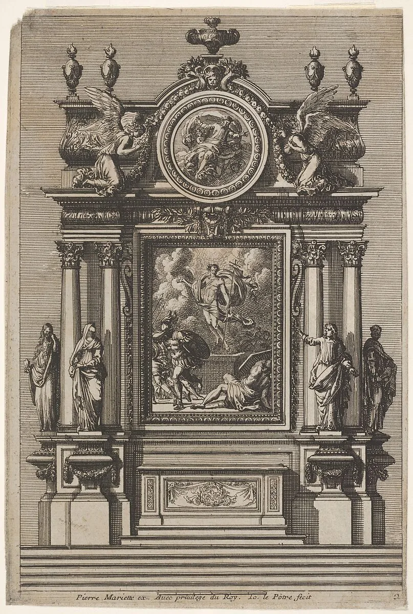 Altar with the Resurrection of Christ, plate 2 from: Nouveaux dessins d'autels à la romaine — Jean Le Pautre|Pierre Mariette le fils