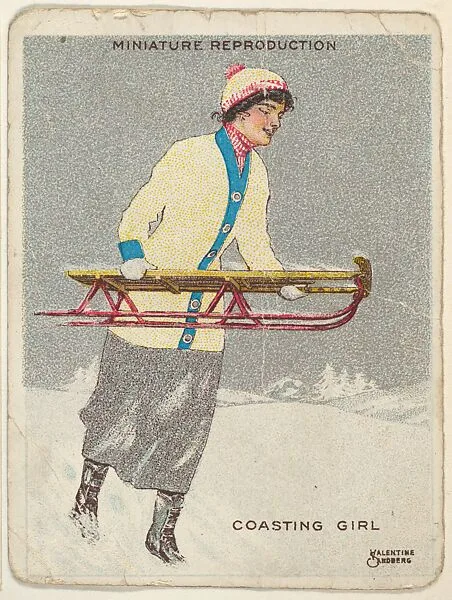 Card 317, Coasting Girl, from the series "Artistic Pictures" (T32), issued by Liggett & Myers Tobacco Company to promote Richmond Straight Cut Cigarettes — Liggett & Myers Tobacco Company|Valentine Sandberg
