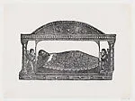 A holy man lying on a bed flanked by angels — Manuel Manilla|José Guadalupe Posada
