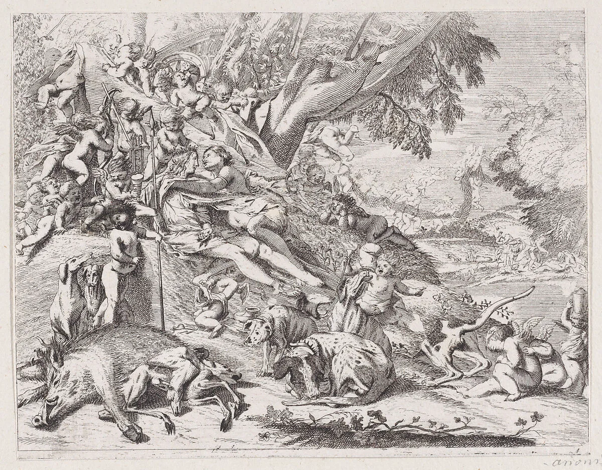 Venus and Adonis embracing after the hunt — Pietro Testa|Anonymous, 17th century