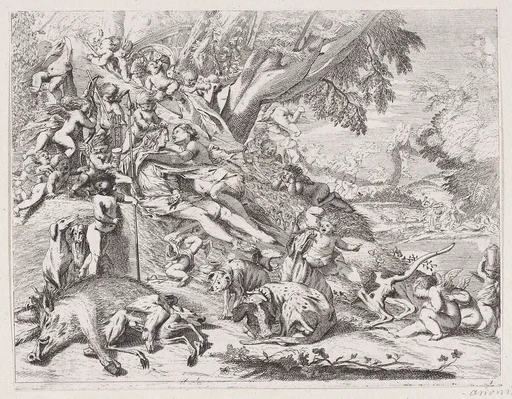 Venus and Adonis embracing after the hunt