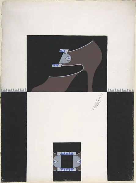 Taupe High-Vamp Pump with Silver and Blue Buckle for Delman's Shoes, New York — Erté (Romain de Tirtoff)