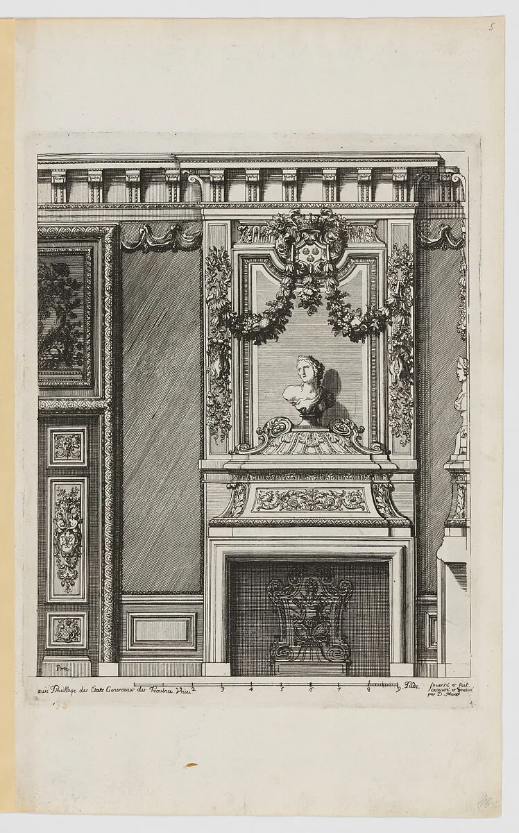 Chimney-Piece with a Bust on the Overmantel, from Nouvelles Cheminées Faittes en Plusieur en Droits de la Hollande et Autres Prouinces, part of Œuvres du Sr. D. Marot — Daniel Marot the Elder|Pierre Husson
