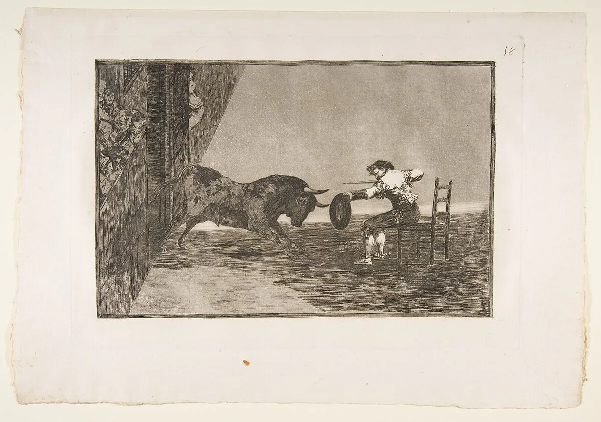 Plate 18 of "La 'Tauromaquia": The daring of Martincho in the ring at Zaragoza — Goya (Francisco de Goya y Lucientes)