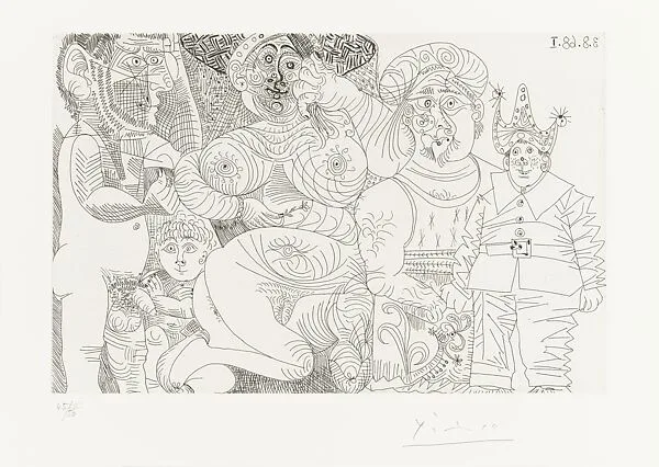 A Woman in a Hat with a Man in a Turban, Clown, Putto and Spectator, from 347 Suite — Pablo Picasso|Aldo and Piero Crommelynck|Galerie Louise Leiris