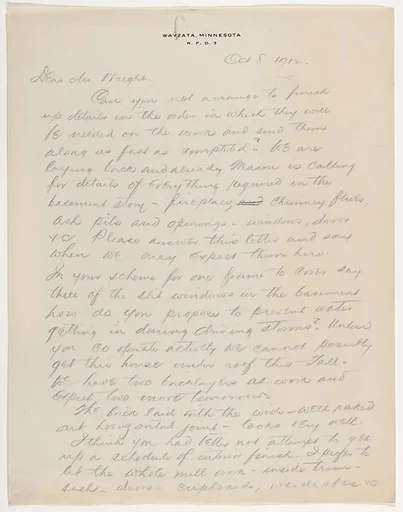 Lettter: Francis W. Little to Frank Lloyd Wright, October 8, 1912 (copy)