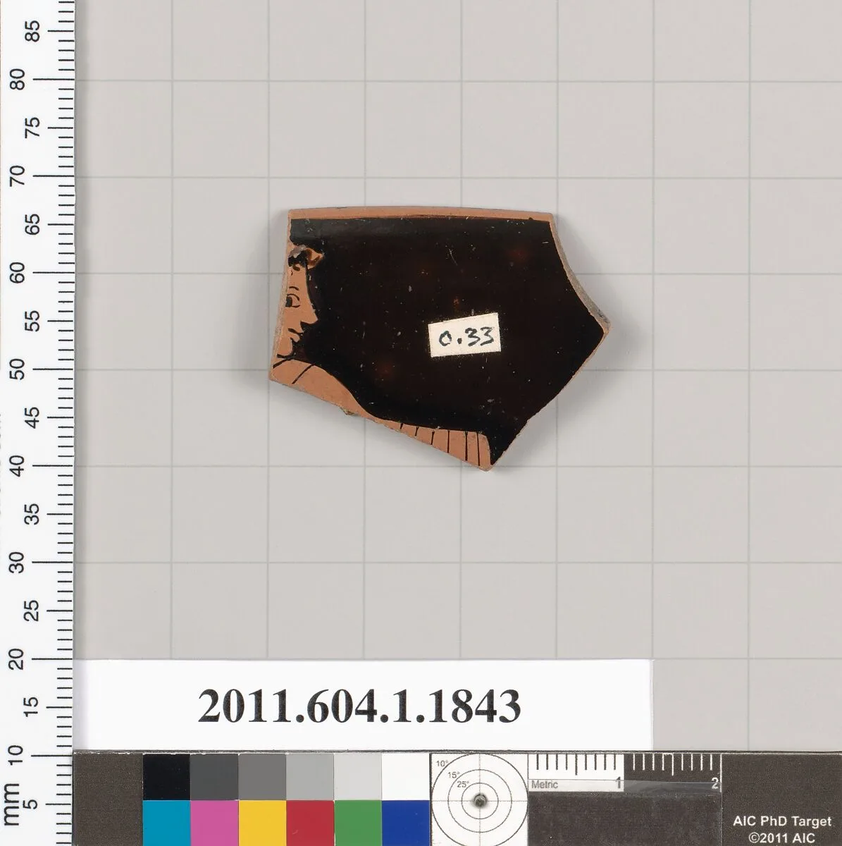 Terracotta rim fragment of a kylix (drinking cup) — Telephos Painter