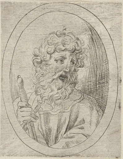 Saint Paul holding a sword, in an oval frame, from "Christ, the Virgin, and Thirteen Apostles"